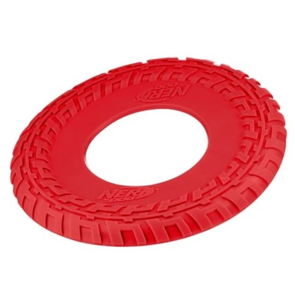 Nerf Dog Tire Flyer Dog Toy 10 Inch Red Durable Floating TPR 1111-2096